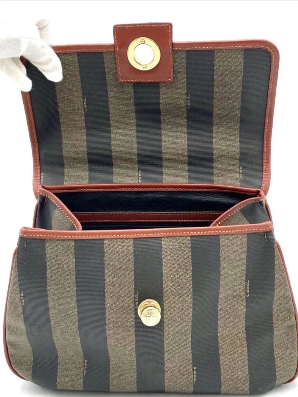 Authentic Fendi Striped Top-Handle Satchel Bag Excellent Condition